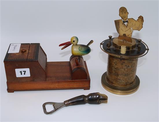 Two novelty cigarette dispensers, , bottle open